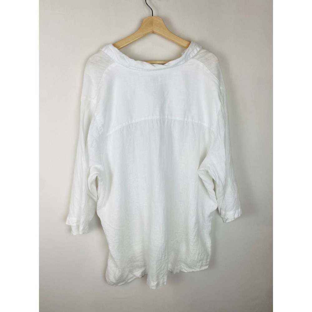 Sigrid Olsen White 100% Linen Tunic Top Womens 2X Shell Button Side Vents - Picture 2 of 9